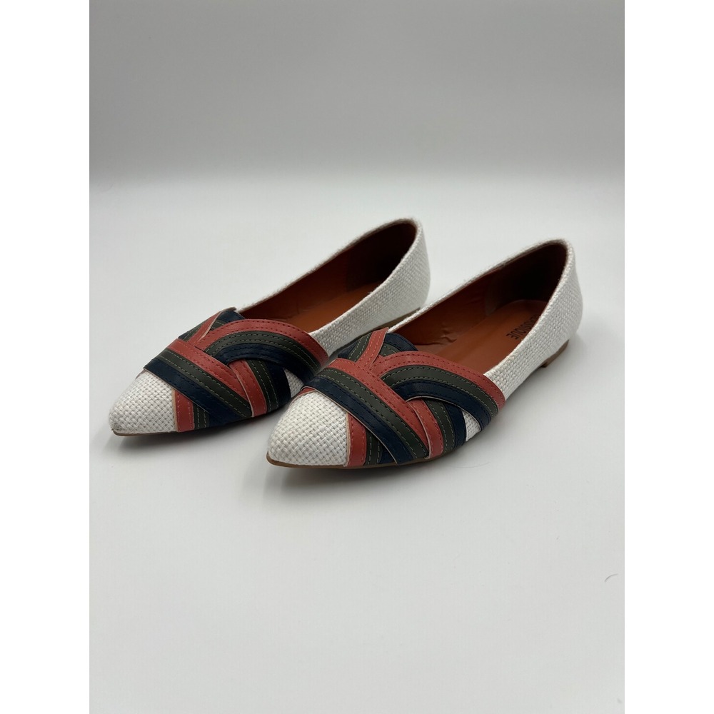 Classique Womens Pointed Toe Flats White Woven Multi-Color Strappy Size 8.5M